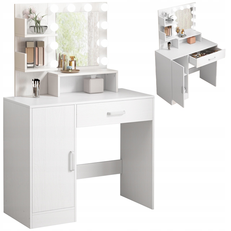 Kozmetická Toaletka Na Líčenie S Led Zrkadlom, Moderná, Glamour Biela