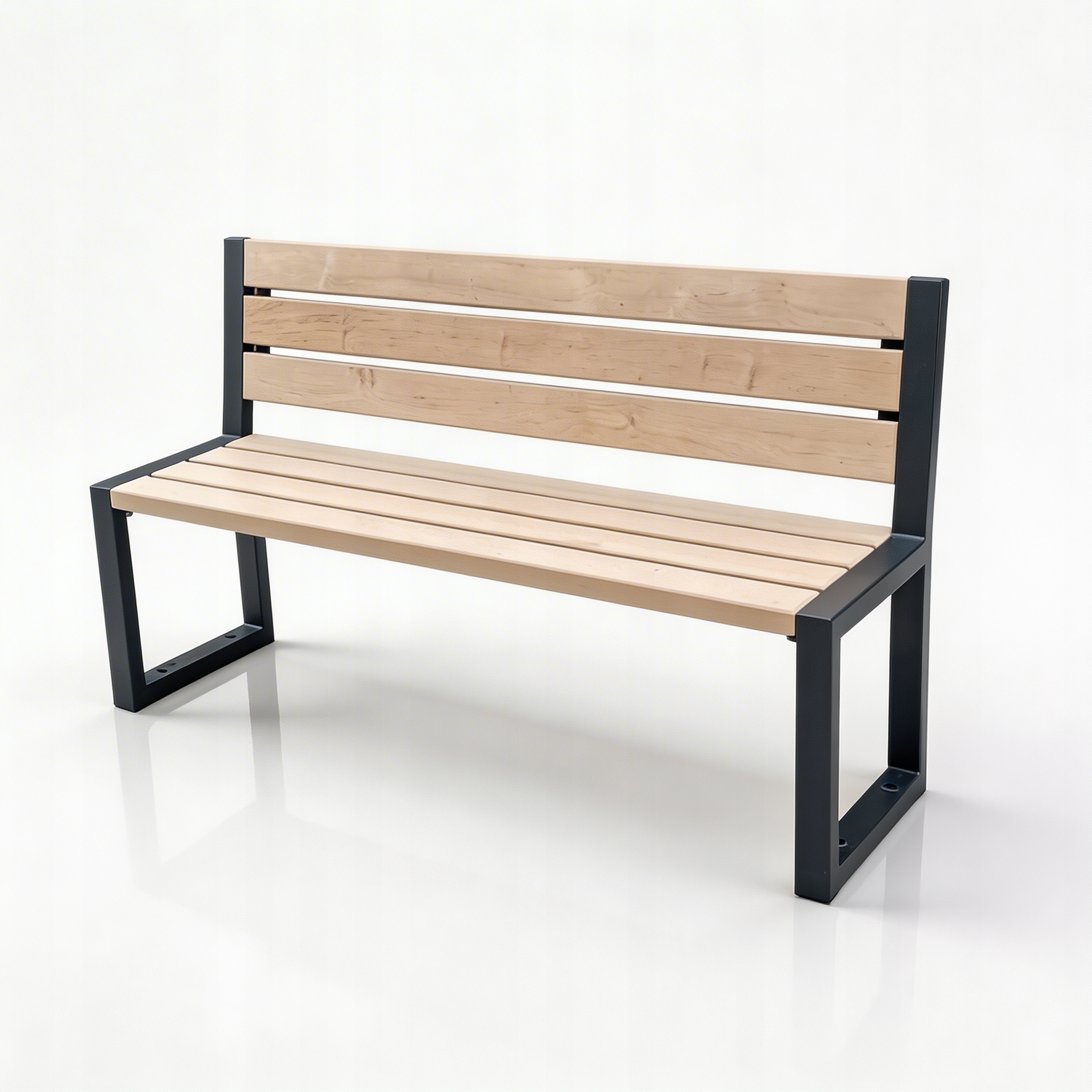 Dřevěná zahradní lavička s opěradlem, moderní ocelový rám, nelakovaný 1