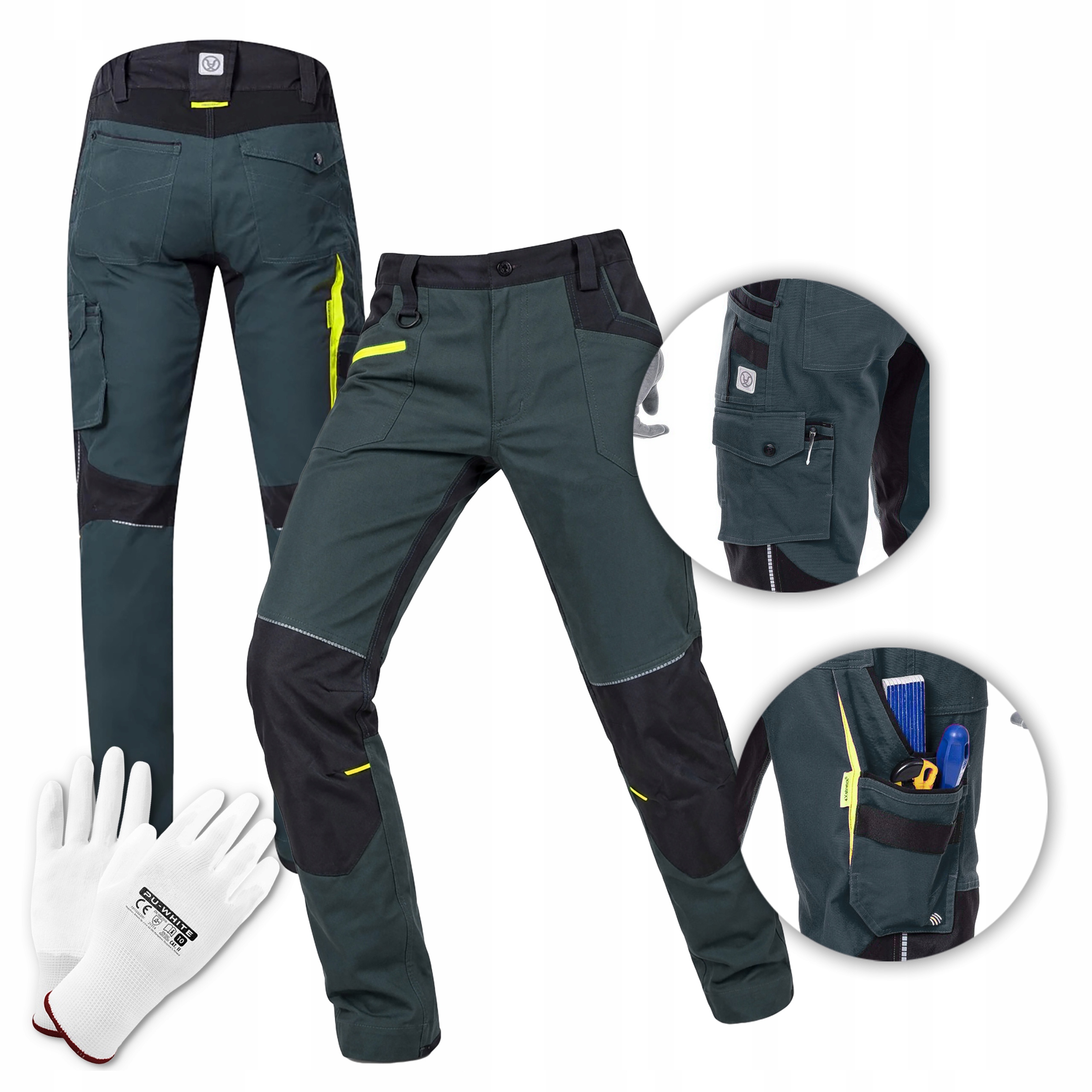 Pánské elastické pracovní kalhoty do pasu Slim Fit Zelené Ardon 4Xstretch