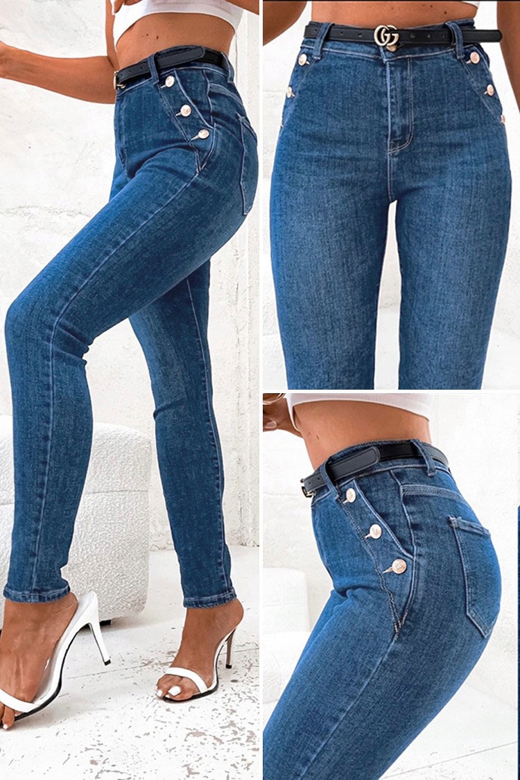 Zjawiskowe Jeansy elastyczne dżinsy, wysoki stan, guziki ML FB192R