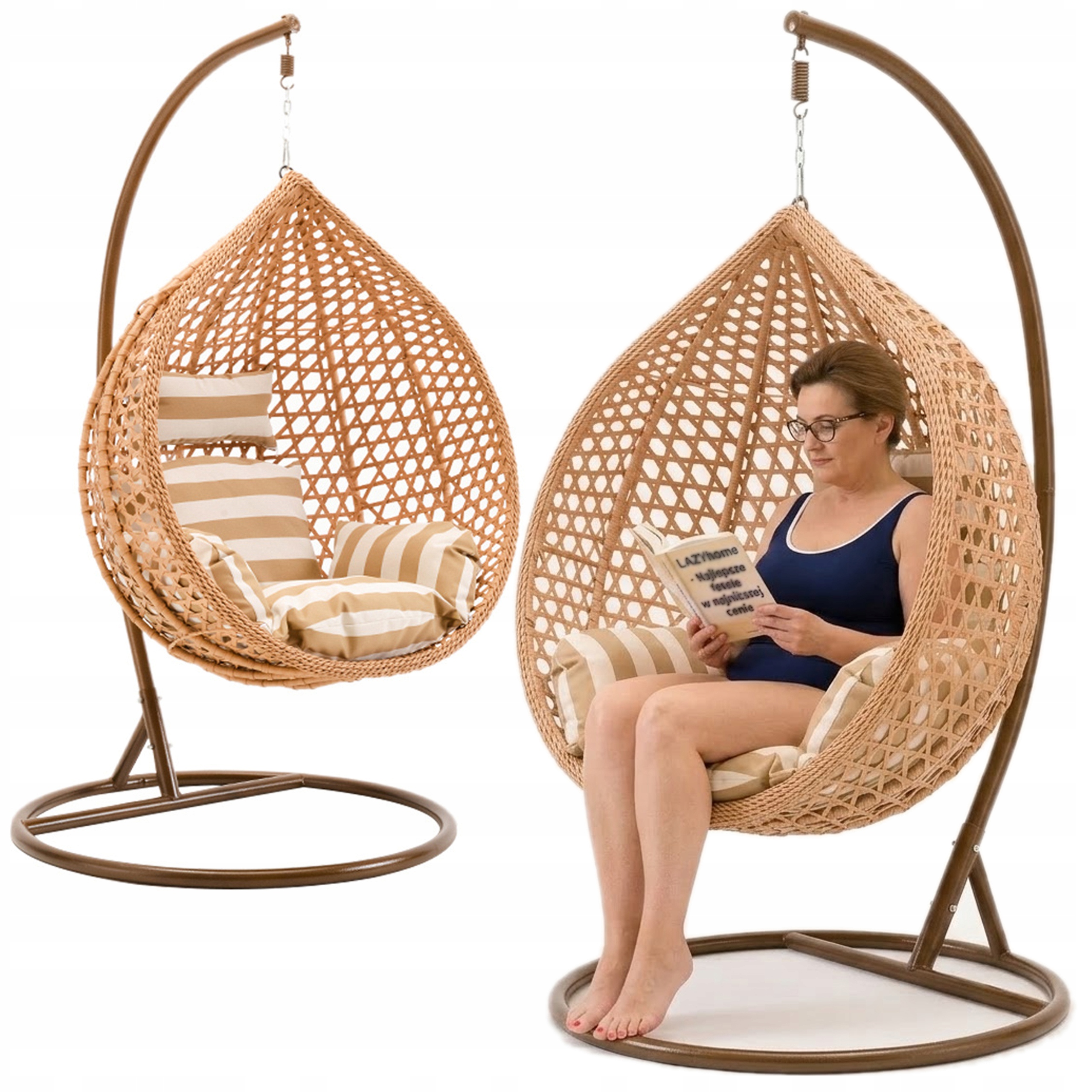 Zahradní Závěsné Křeslo Koš Na Vejce Houpací Kokon Premium Boho Polštáře