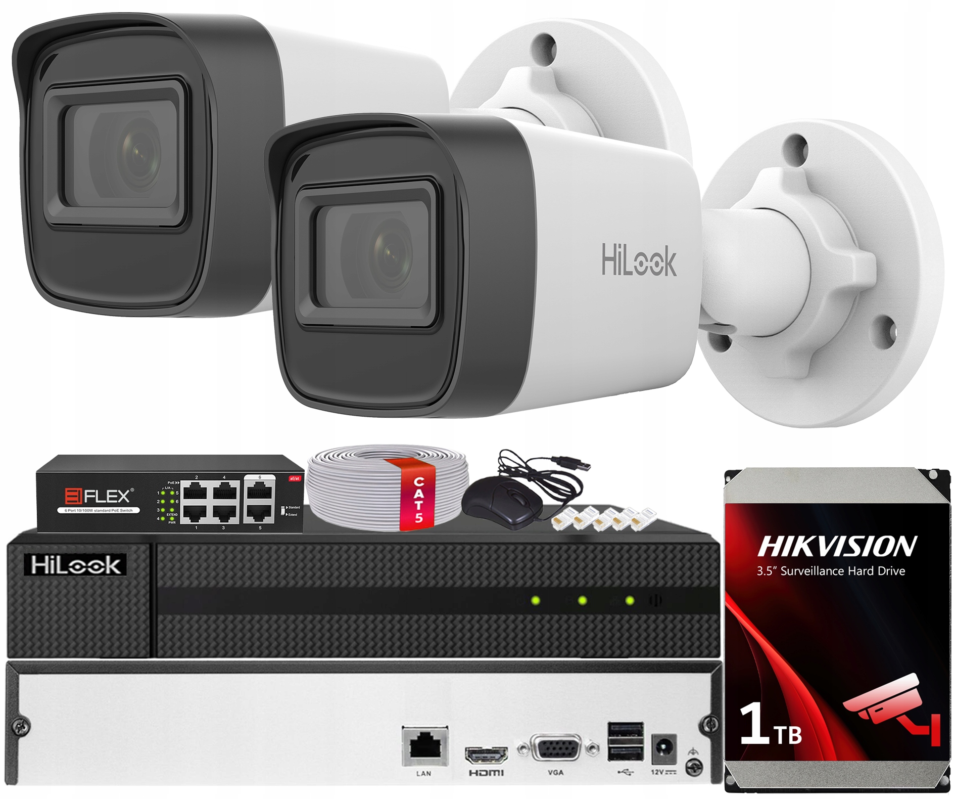 Sada Monitorování Poe 2x Kamera IPC-B121H-C 2MPx Hilook Hikvision Hdd 1TB