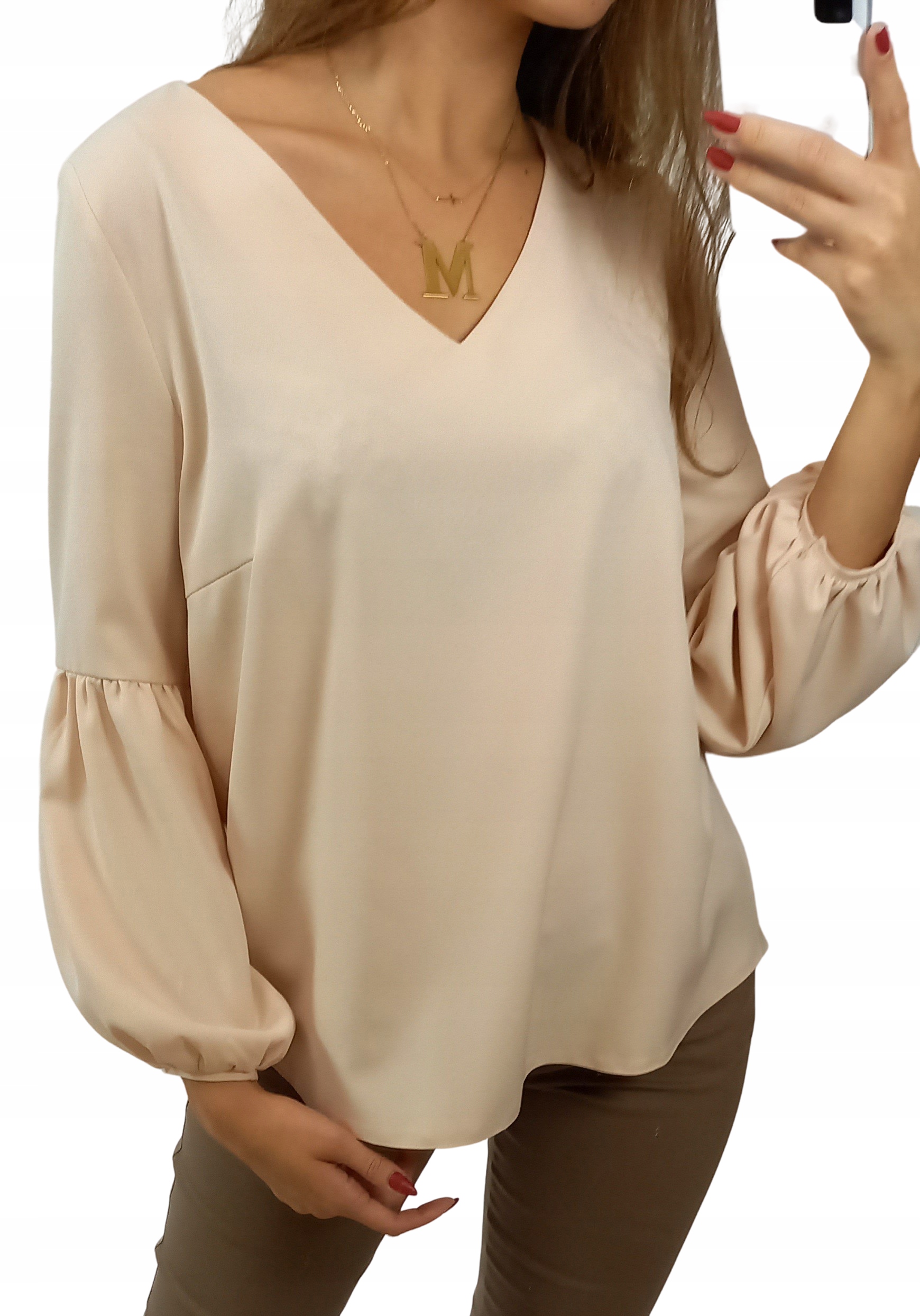 

Elegancka Bluzka Rękaw Marszczony Pudrowy Róż -36