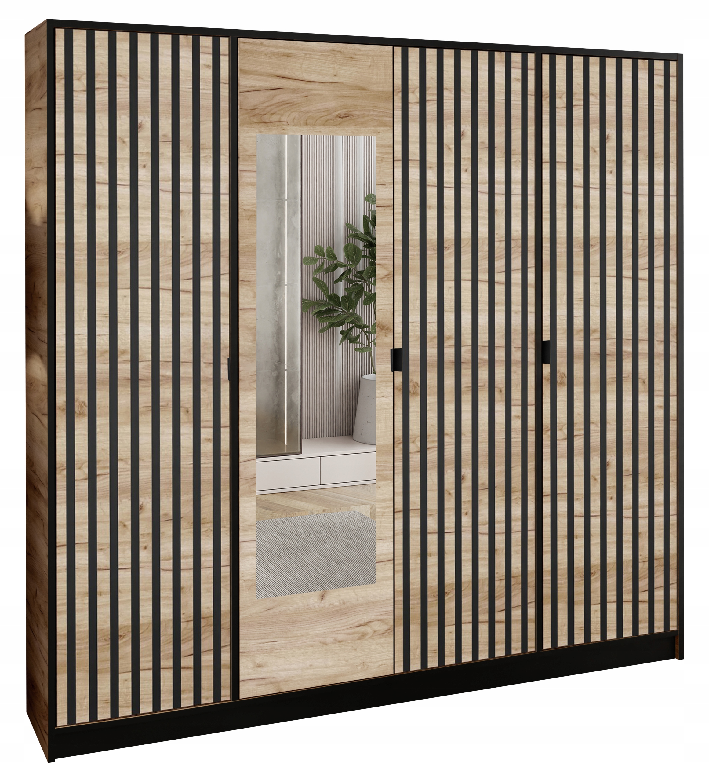 Skříň Lumi 207 4D Dub Craft se zrcadlem Dior Vzor 3 úchytka černá