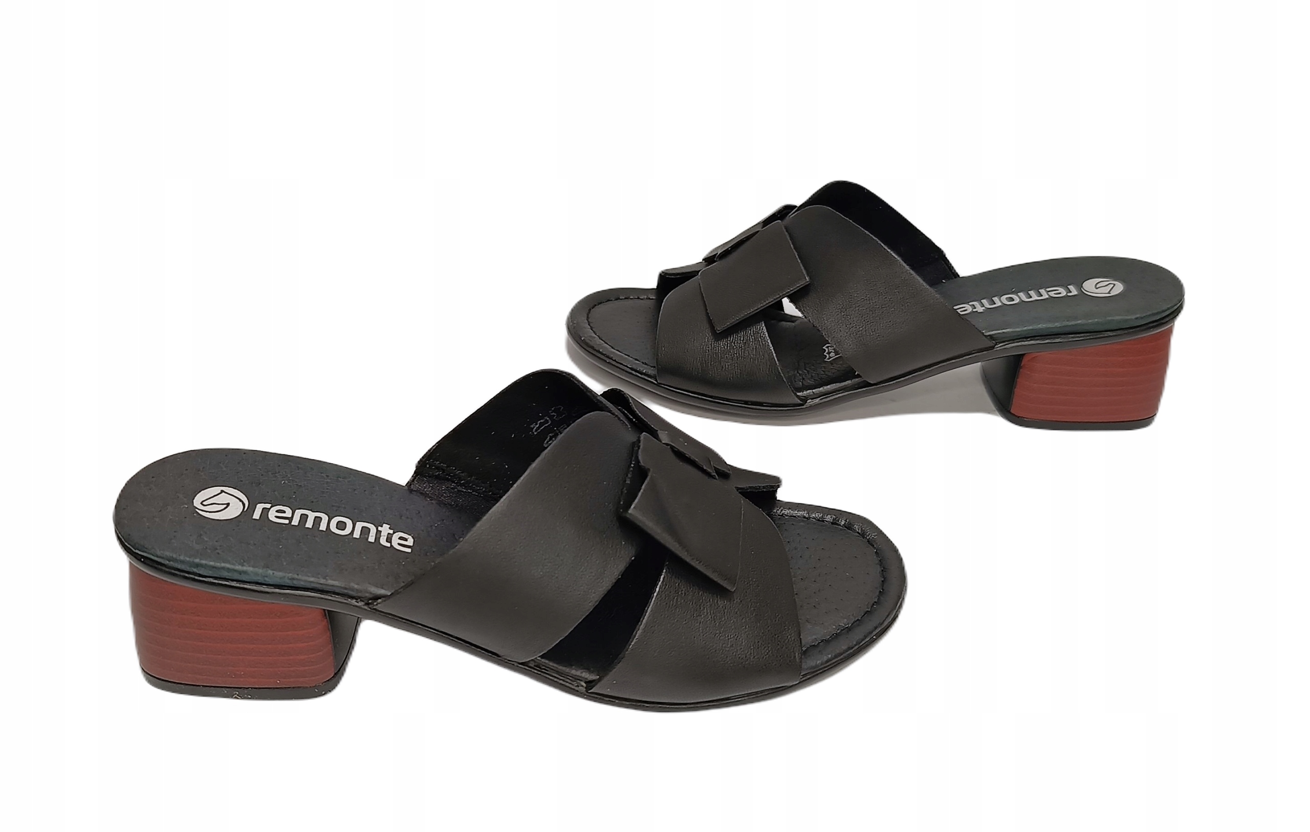 Sandále pantofle Kůže mašle podpatek Remonte R8759-01 černý vel.40