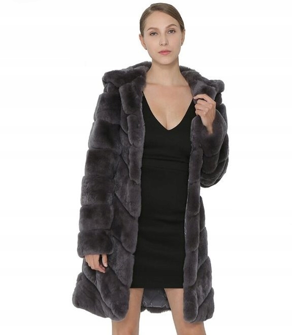 Piękny Płaszcz Futro naturalne z Królika Rex 38 M Rękaw długi rękaw