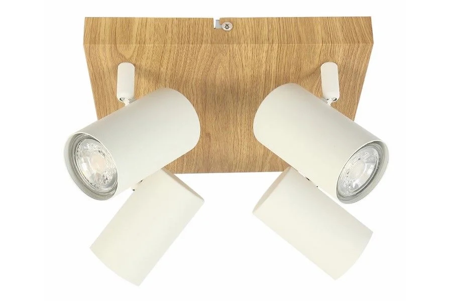 Škandinávska stropná lampa biela imitácia dreva reflektory 4 body Reality