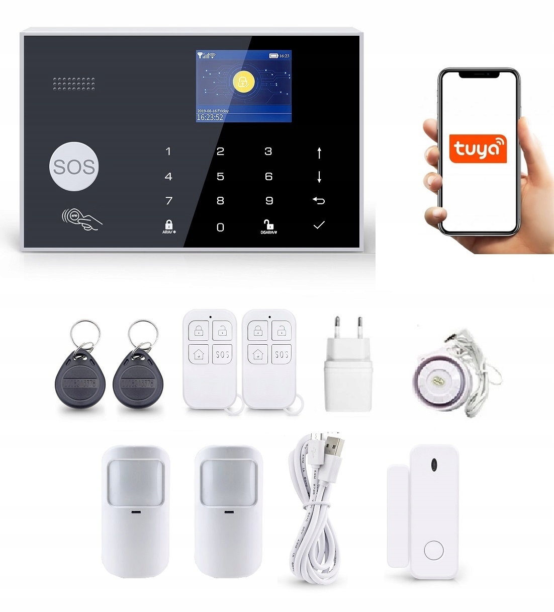 SYSTEM ALARMOWY LCD 2.4' GSM WiFi TUYA Pl 2xPIR