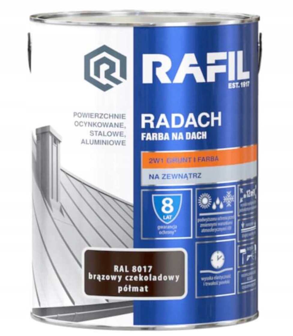 Farba Na Dach, Rynny RADACH RAL 8017 Brąz Czekoladowy Półmat 0,75l