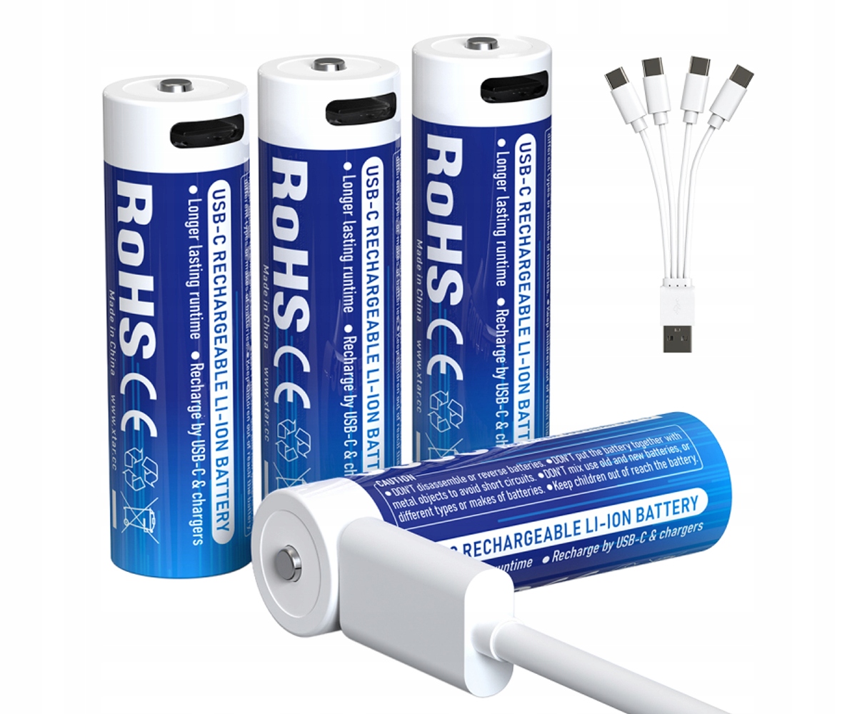 Акумулятори Xtar R6/AA 1,5V Li-ion 3000mAh із захистом та портом USB-C - 4 шт.