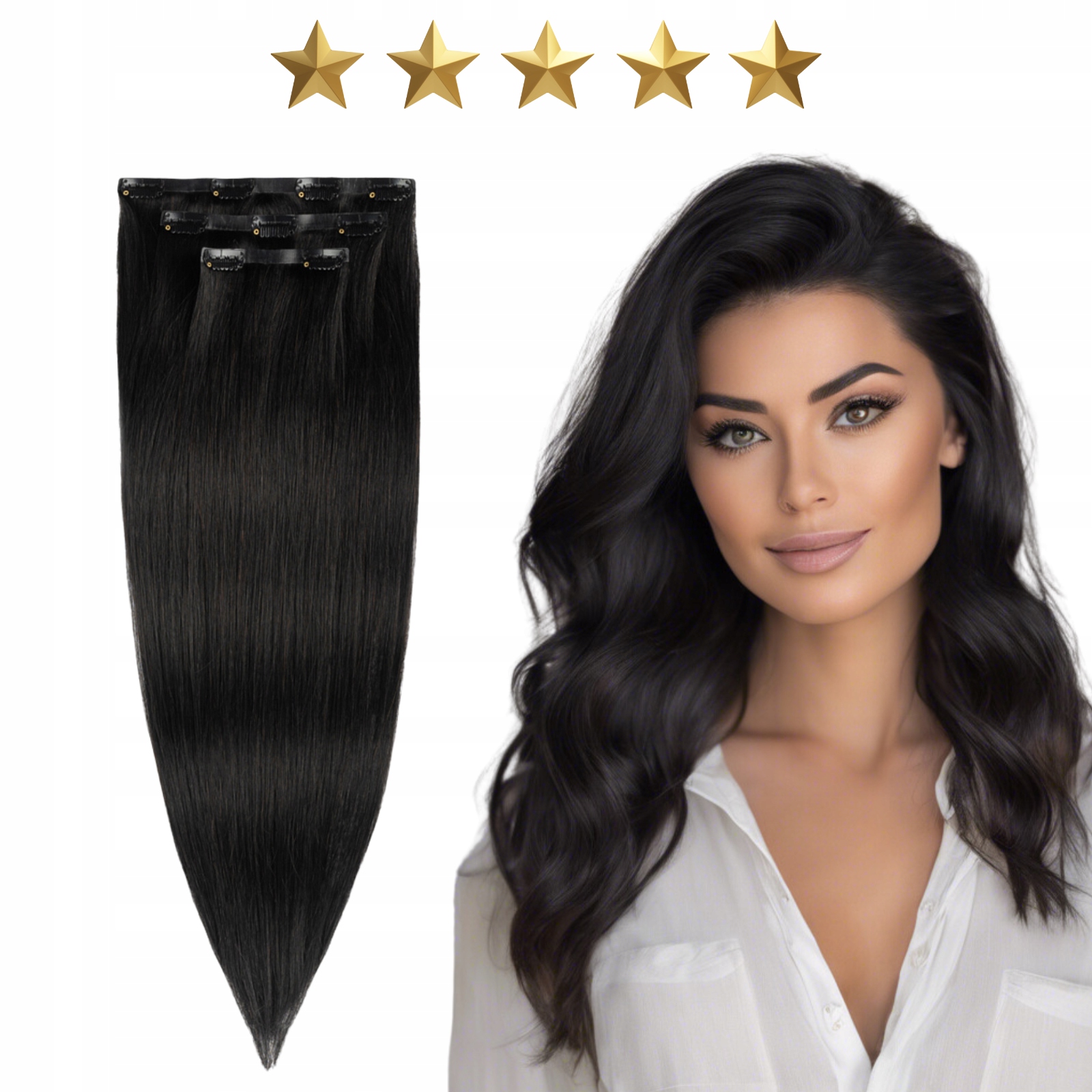 Doczepy naturalne dopinki bezszwowe włosy Clip In 50 cm 60g #1 czarne