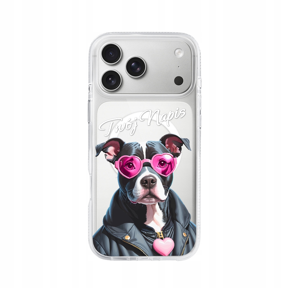 Etui do iPhone 17 Pro z MagSafe przeźroczyste, Puppy Love, pies Amstaff