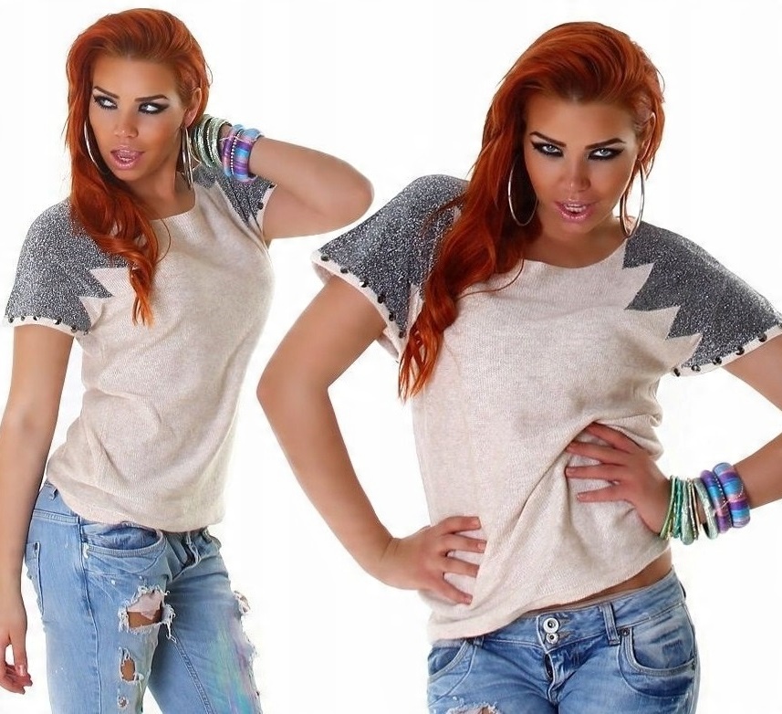

N368 Sweterek Sweterkowa Bluzka Angora Zdobiona