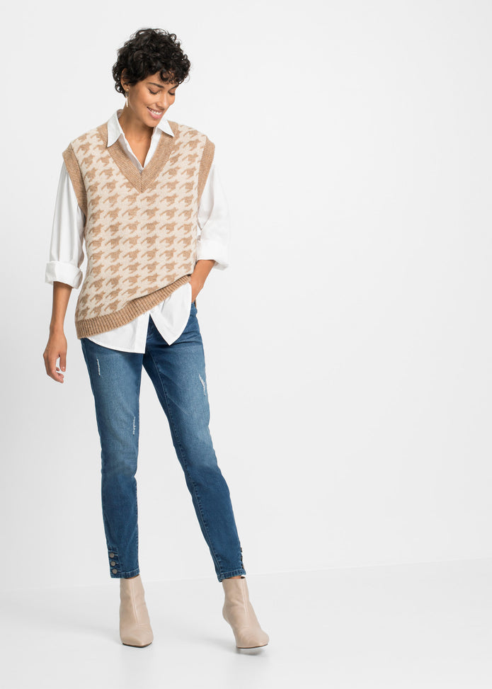 BONPRIX BEZRĘKAWNIK DAMSKI SWETERKOWY oversize R.S J129113 Odcień cynamonowy