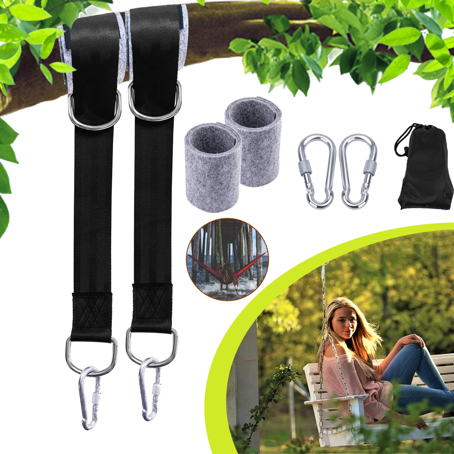 2 X PASKÓW DO HUŚTAWKI NA DRZEWIE, PASÓW DO ZAWIESZENIA NA FOTELU HAMAKOWYM