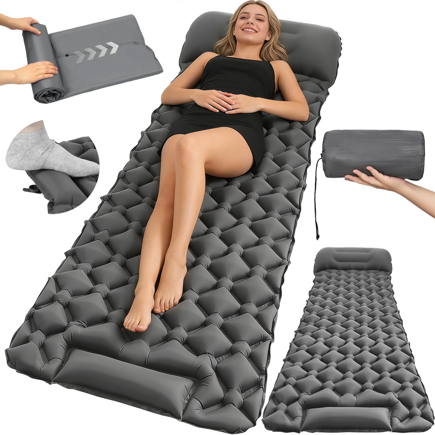 Materac Turystyczny Kempingowy Dmuchany Ultralekki Do Kemping 195X60CM