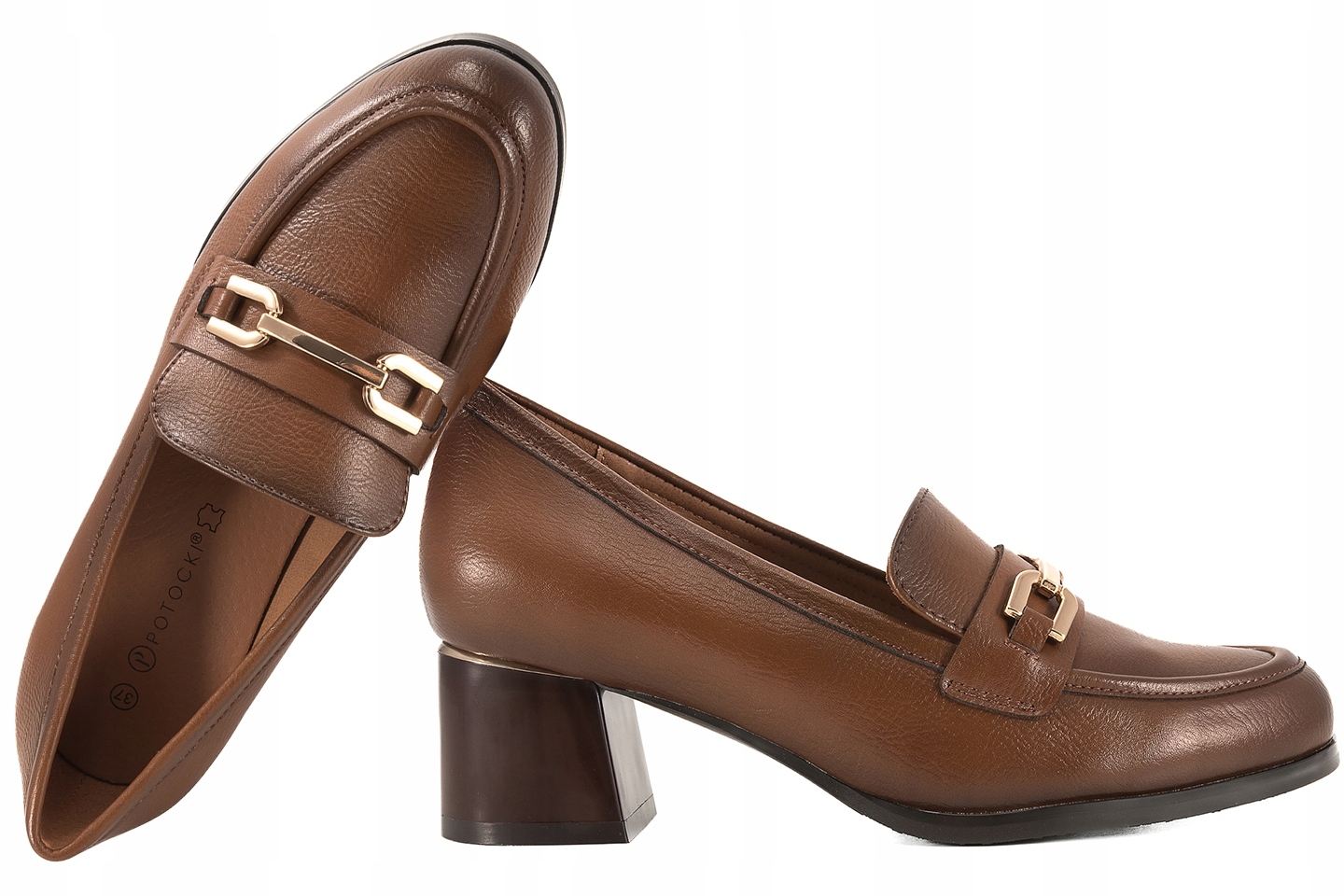 Potocki 26-12784 Polobotky Na Podpatku Mokasíny Eko Kůže hnědé Hnědá 40