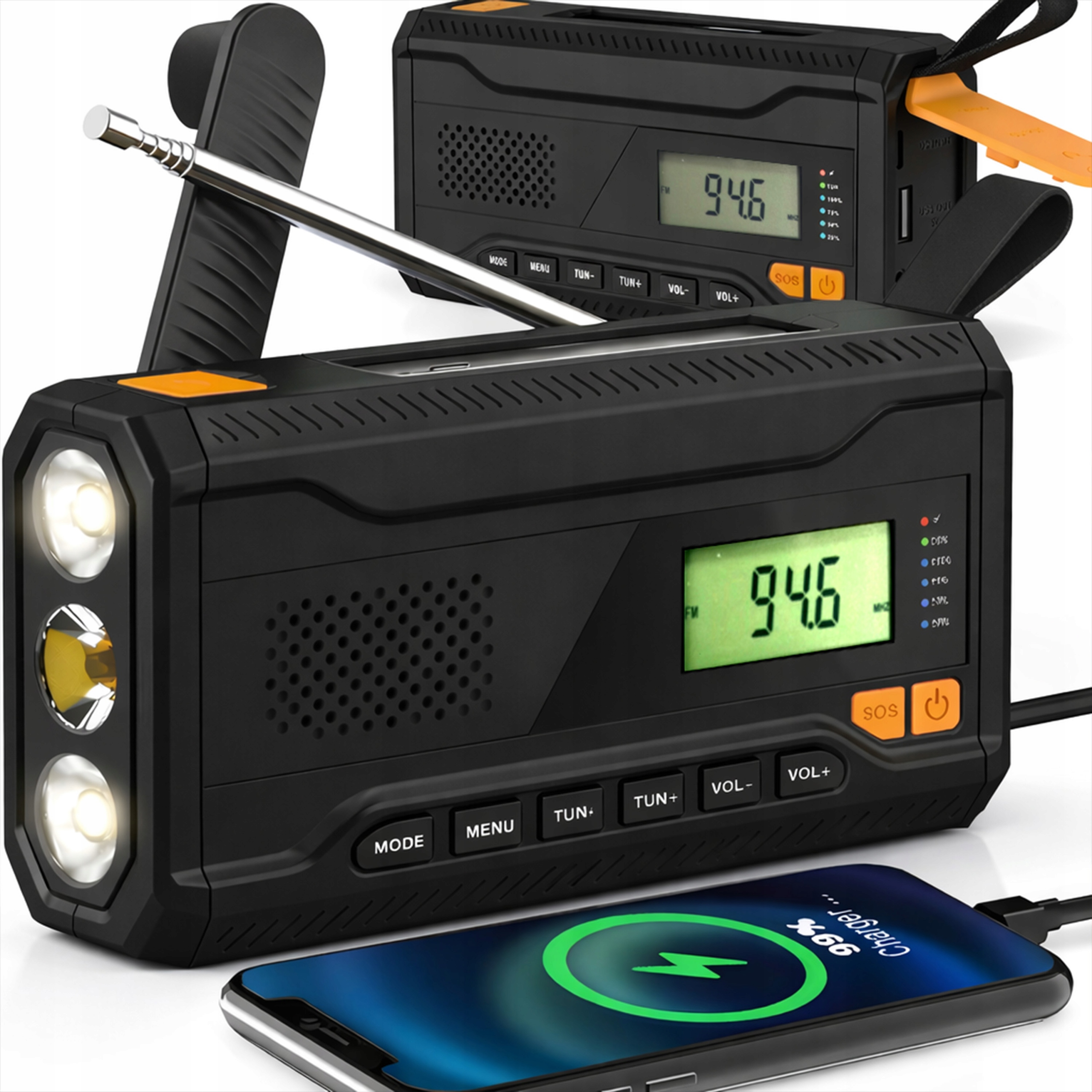 Radio Na Korbkę przenośne solarne Dynamo awaryjne Latarka Powerbank 4500mAh