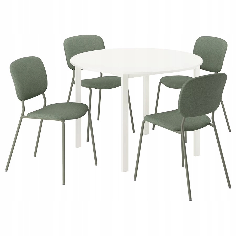 Ikea Vihals Stół i 4 krzesła, biały/Tibbleby szarozielony, 107 cm