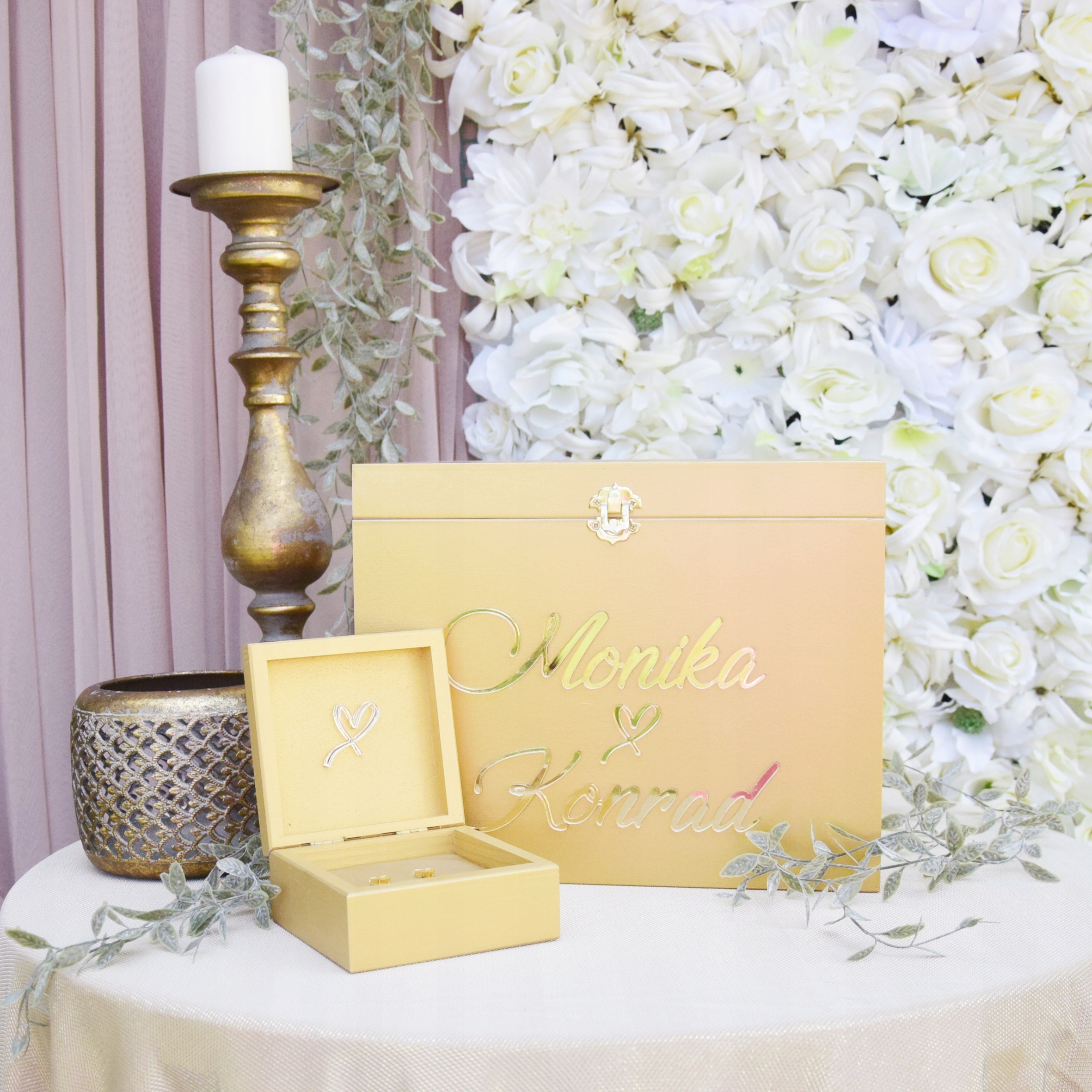 DUŻE ZŁOTE Pudełko na KOPERTY + OBRĄCZKI glamour Rodzaj pudełko