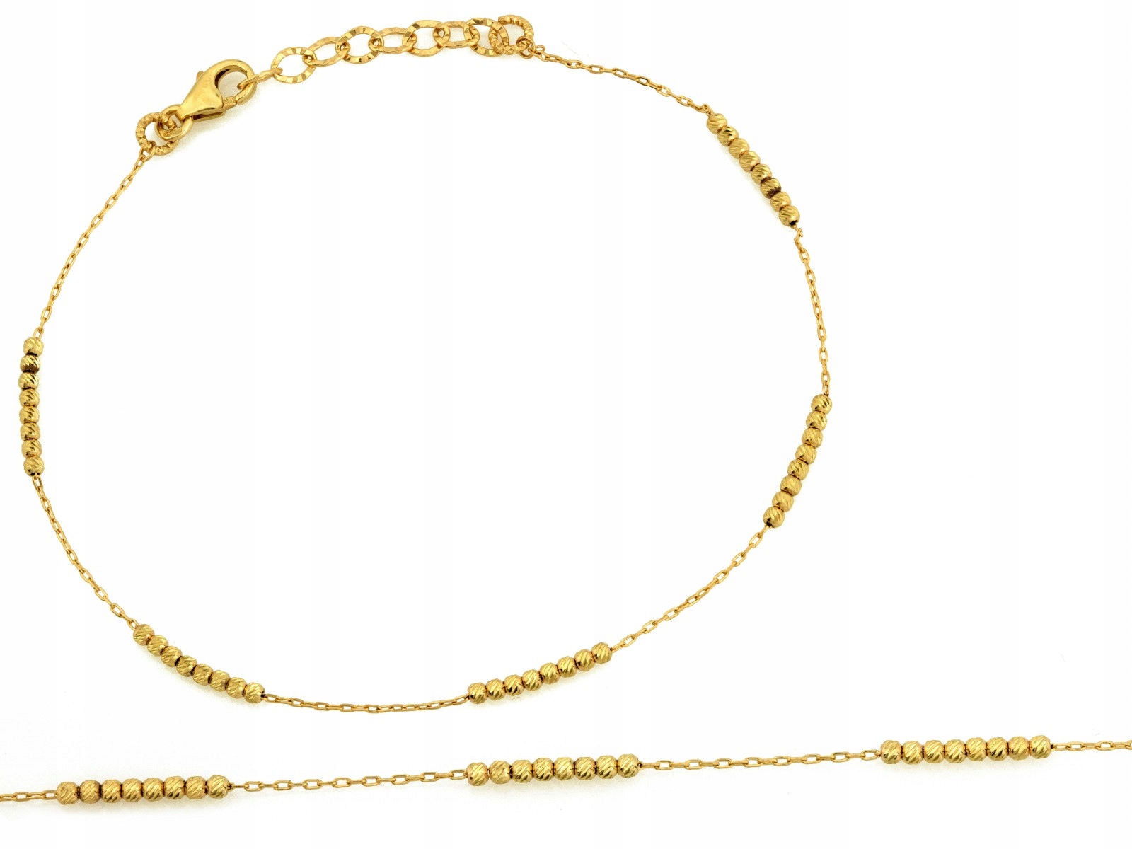 Zlatý náramek 585 jemný s kuličkami 19 Cm, diamantové kuličky 1.20 g