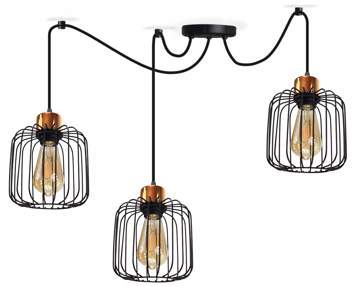 Závěsná Stropní Lampa Lustr Pavouk Ring 3 Měď