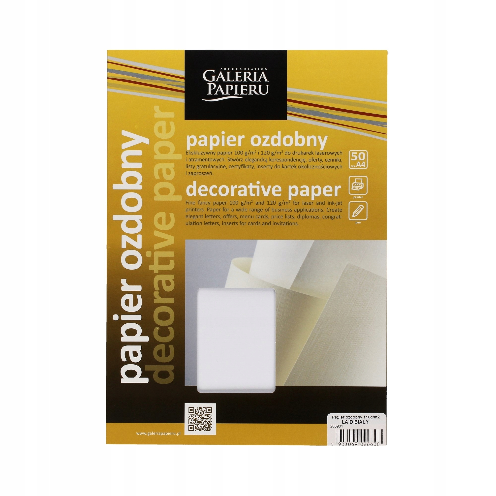 

Papier ozdobny Laid biały 50 szt./op. 110 g/m2