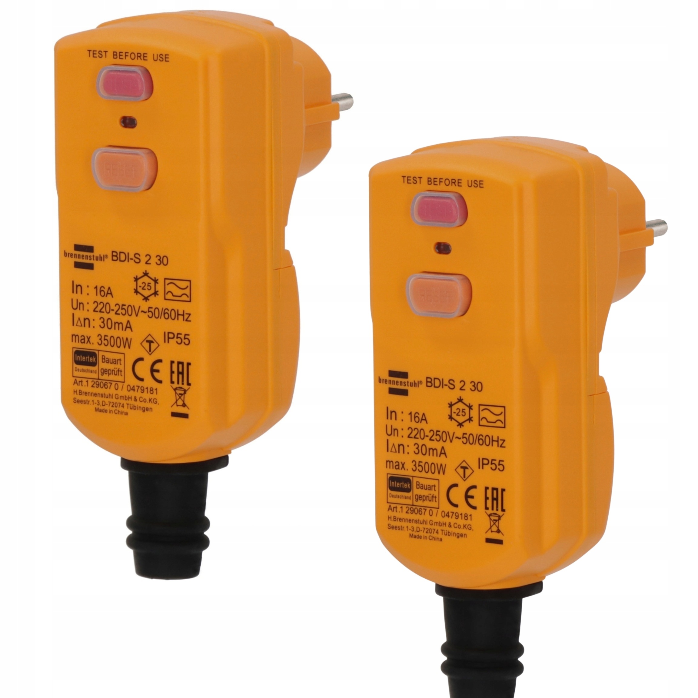 Sada 2 x ochranných zástrček Rcd 30mA 16A IP55 Brennenstuhl Bdi-s 2 30