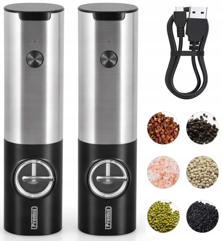 Elektrický Mlýnek Na Pepř A Akku Sůl, Usb Nabíjení, Sada 2 Ks