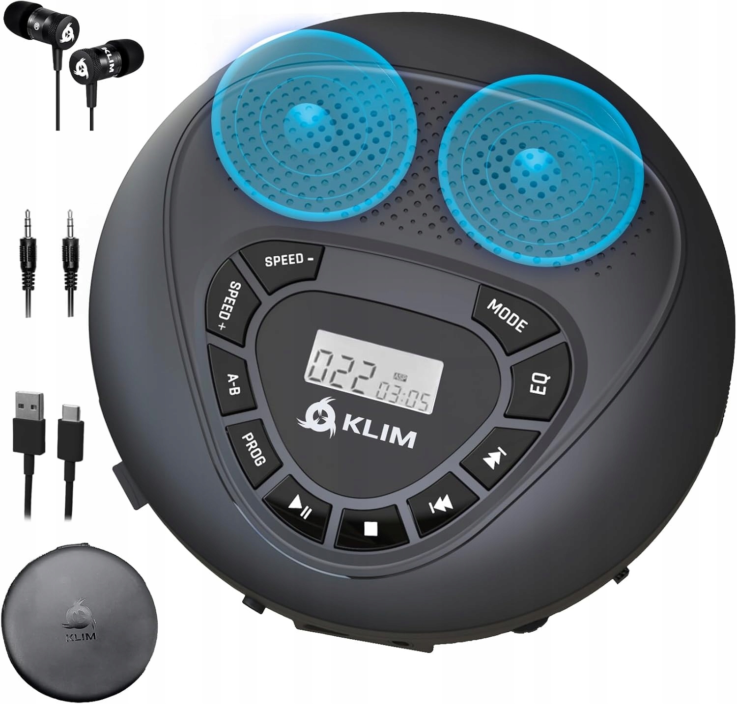 Akumulatorowy Discman Odtwarzacz CD MP3 Bluetooth – Przenośny, Aux, Czarny