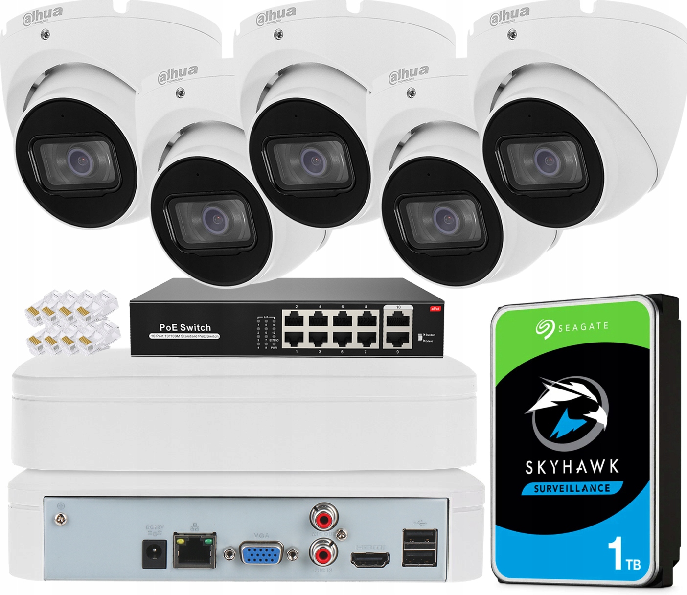 Monitorovací sada Dahua 5x Kamera IPC-HDW1530T-0280B-S6 5Mpx Aplikace PoE