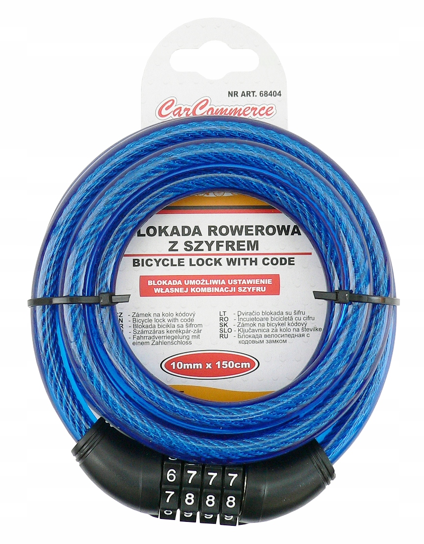 

Niebieska Blokada Rowerowa 10mm x 150cm z Szyfrem