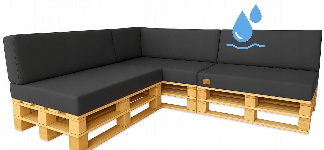 Vodotěsná Sada zahradních polštářů Palety Rohové 3 ks 120x80 40x120