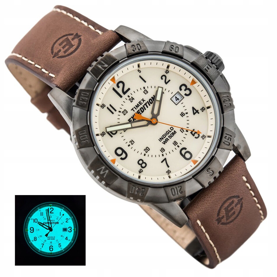 ZEGAREK MĘSKI Timex Expedition PODŚWIETLENIE INDIGLO DATOWNIK 5ATM SKÓRA