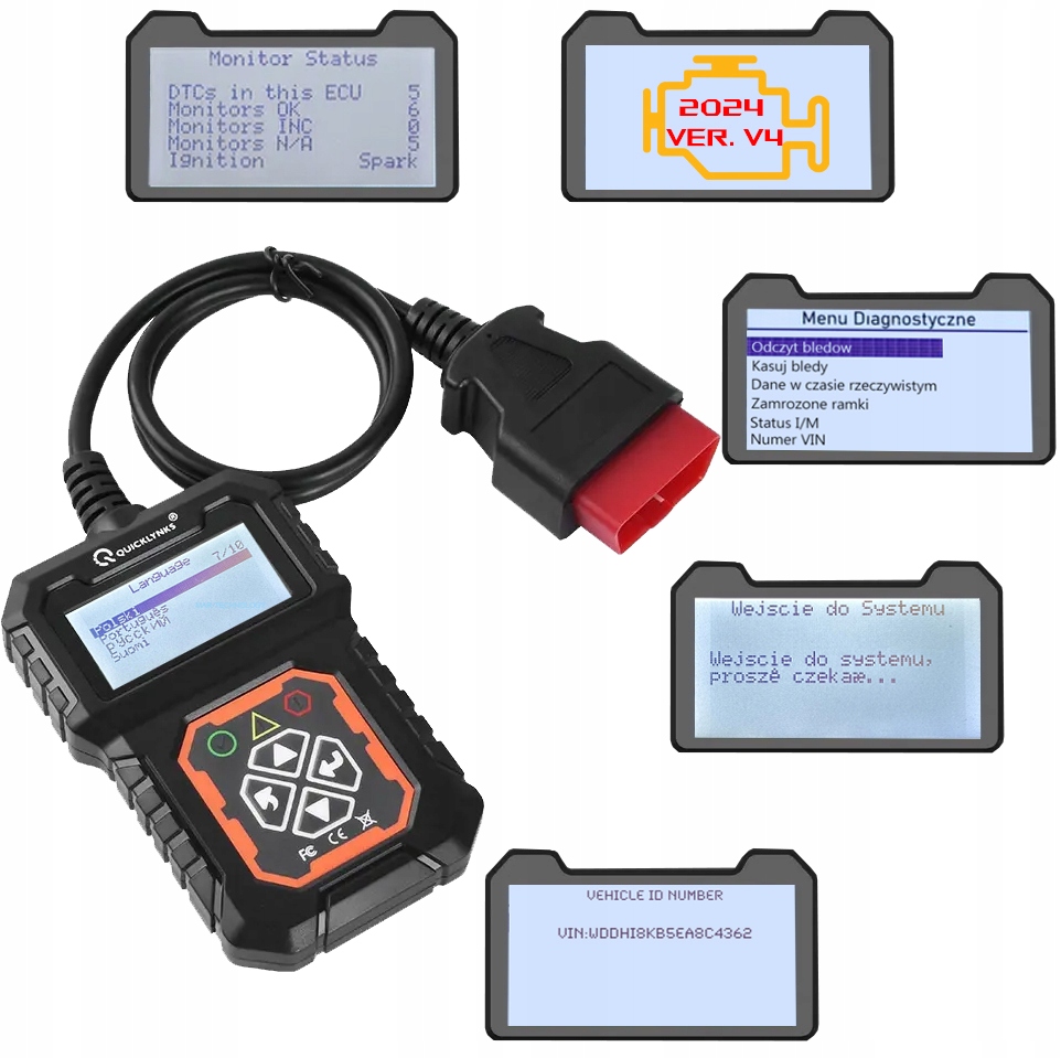 TESTER DIAGNOSTYCZNY INTERFEJS OBD SKANER 2024 PL OSOBOIWE KASOWANIE BŁĘDÓW