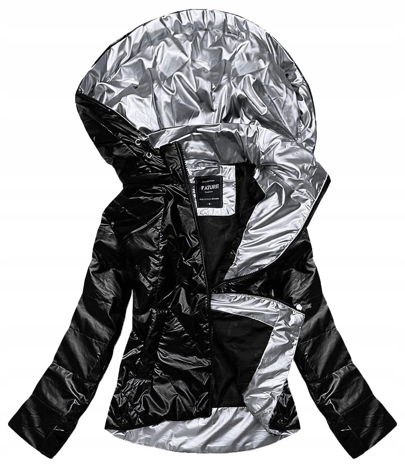 Lesklá Bunda Kapuce 7008 Černá XL (42)