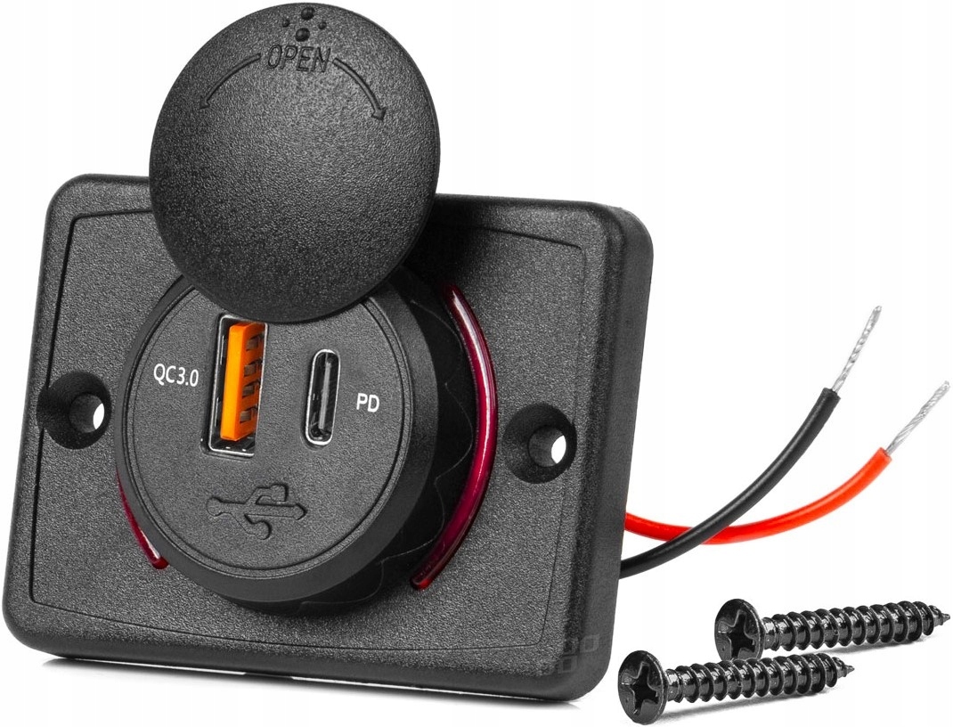 Ładowarka samochodowa z gniazdami kwadratowa Usb Usb-c 12V 24V AMIO-04231