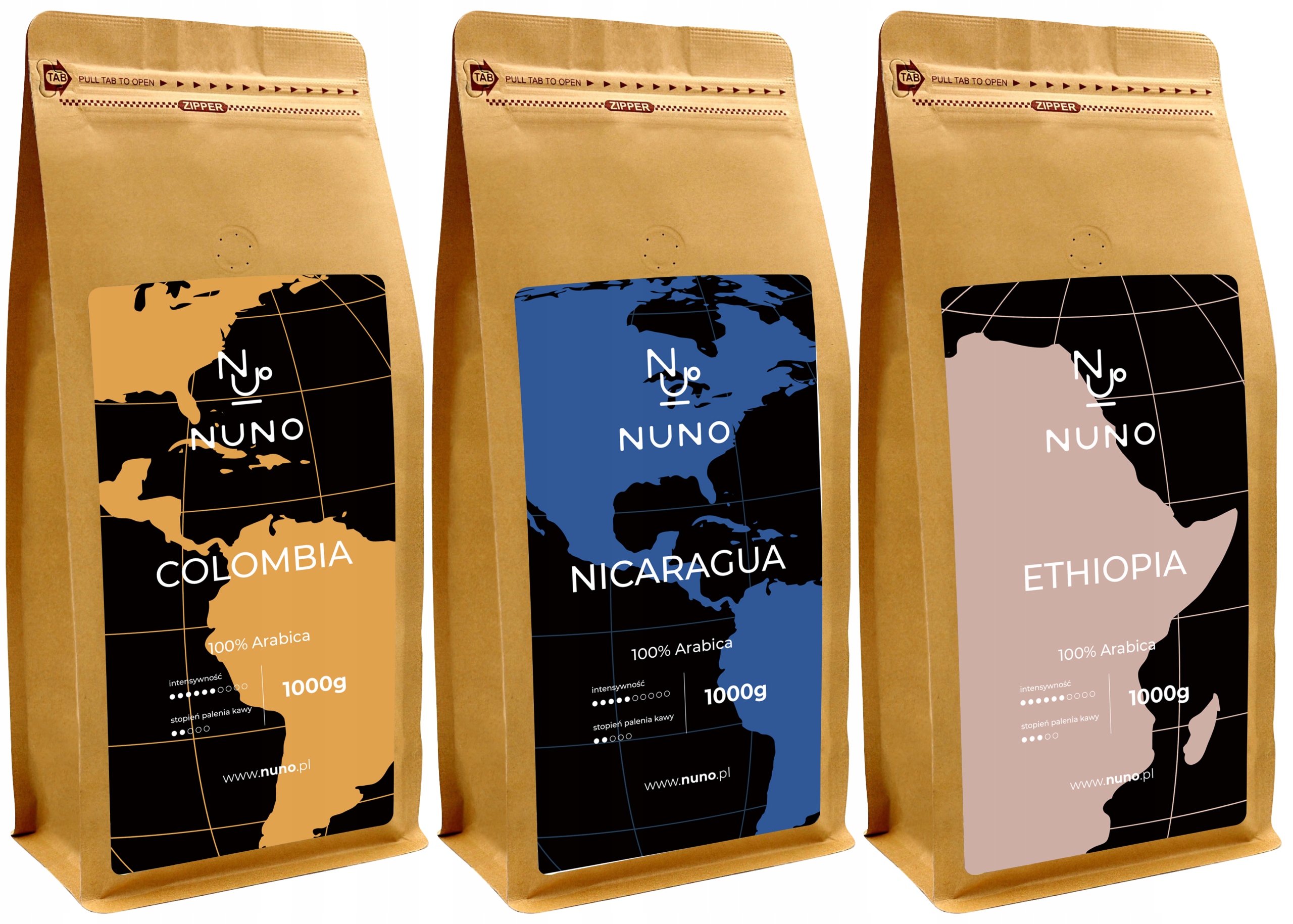 Káva 1kg x3 Arabica Čerstvě pražená 72h Colombia Nicaragua Ethiopia