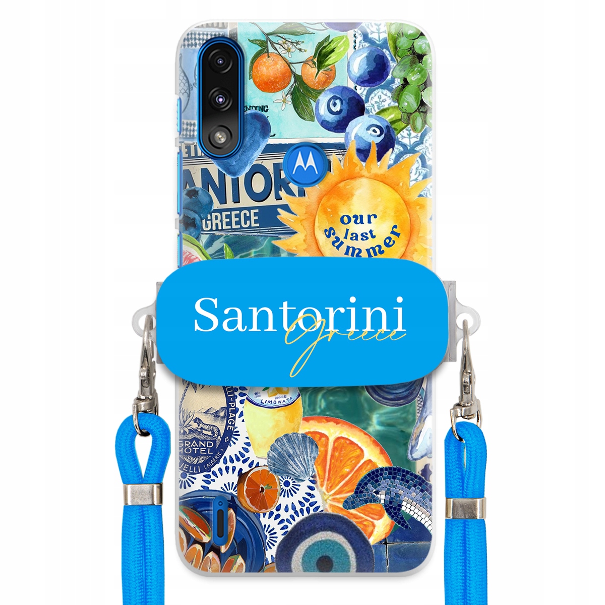 Puzdro pre Motorola E7 Power Modré Crossbody vodítko držiak Santorini Sea