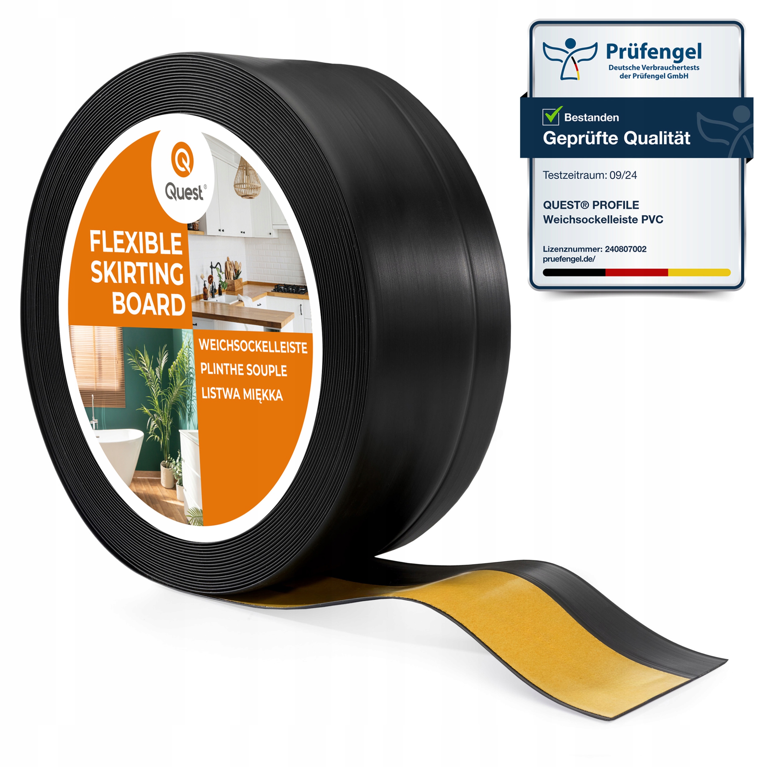 Podlahová lišta samolepicí Quest Pvc 50x20mm černá 25m flexibilní