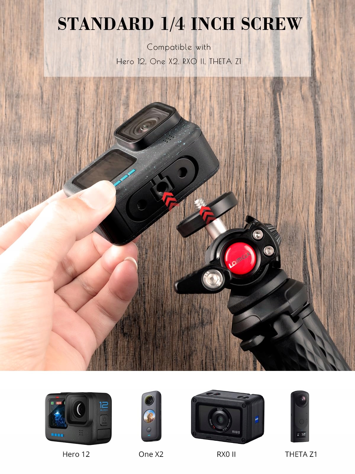 LAMMCOU Statyw Do GoPro Elastyczny Tripod Do Kamer Sportowych Vlogowania — miniatura 3