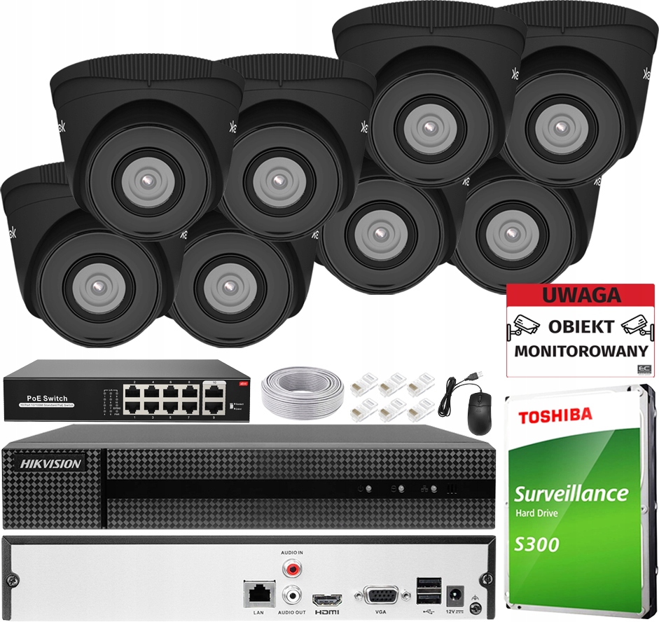 Sada na monitorovanie Ip 8 kamier 2K+ 5Mpx Deň/Noc Aplikácia Detekcia PoE
