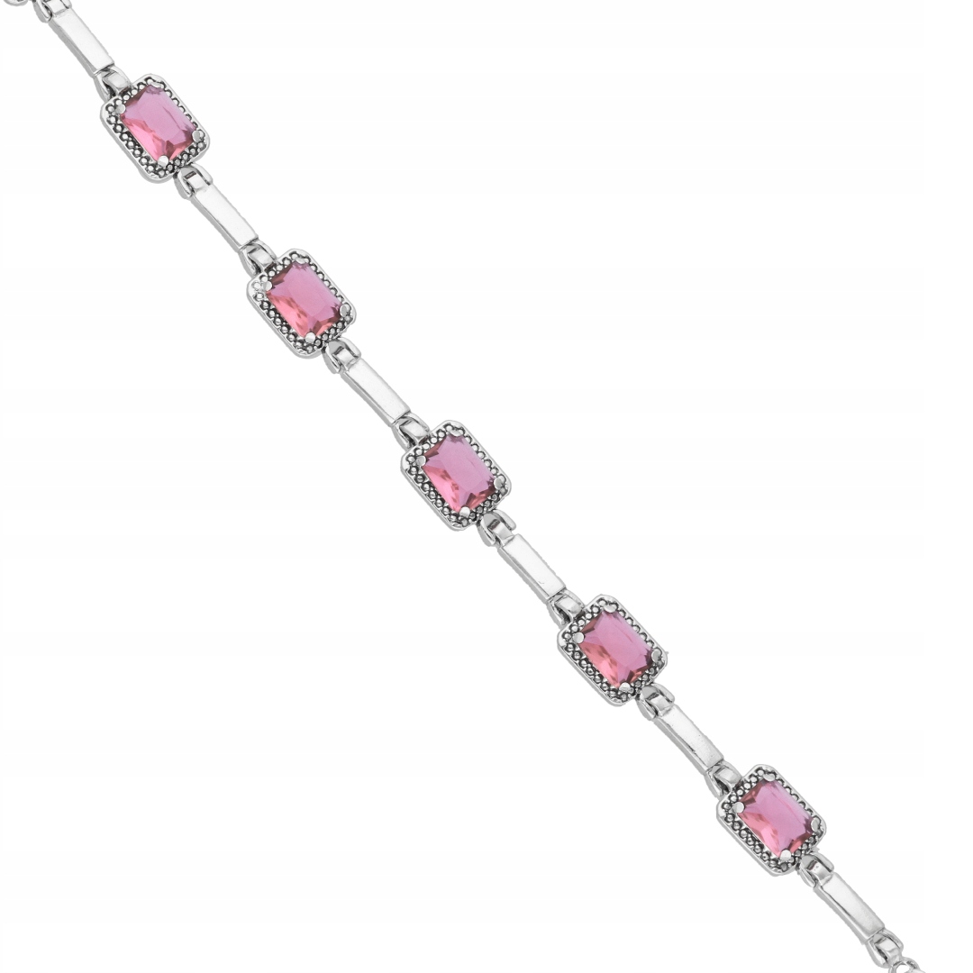Náramek s obdélníkovými růžovými zirkony stříbro