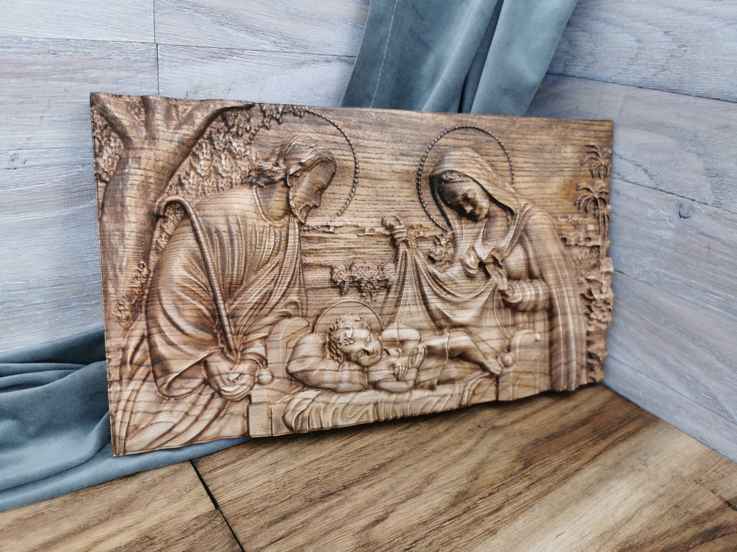 Dřevěná ikona Svatá rodina II dárek na svatba zlaté hody obraz 40 cm