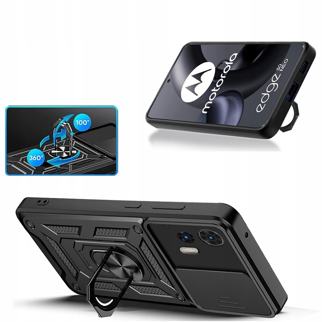 Etui PANCERNE SLIDE RING do MOTOROLA EDGE 30 NEO + SZKŁO Dedykowany model MOTOROLA EDGE 30 NEO