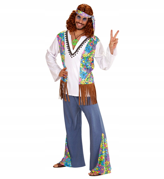 Kostým Hippies Hipísa Woodstock Modré Květy L