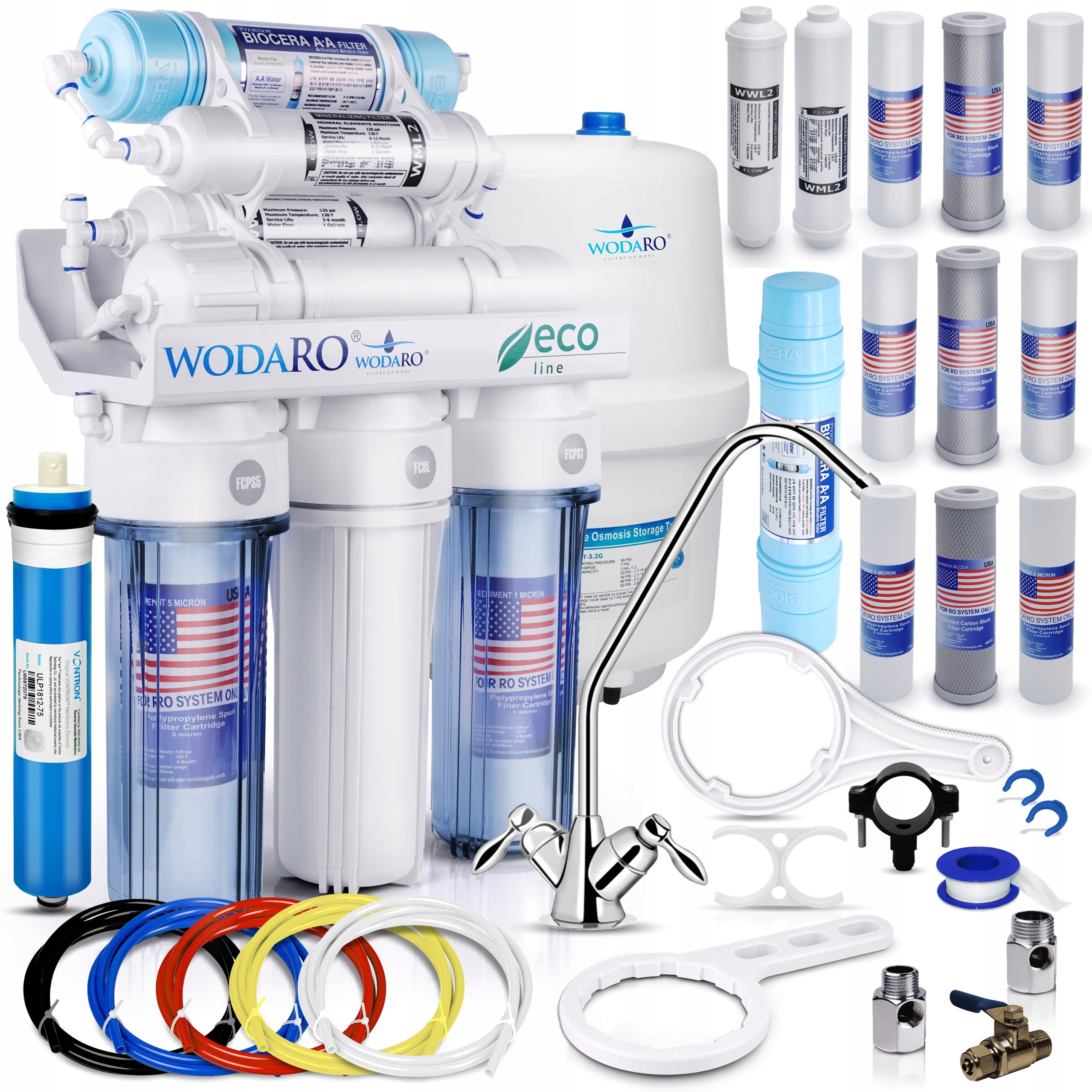 Odwrócona osmoza Filtr wody RO7 WodaRO Eco Jonizator Biocera Redox wkłady
