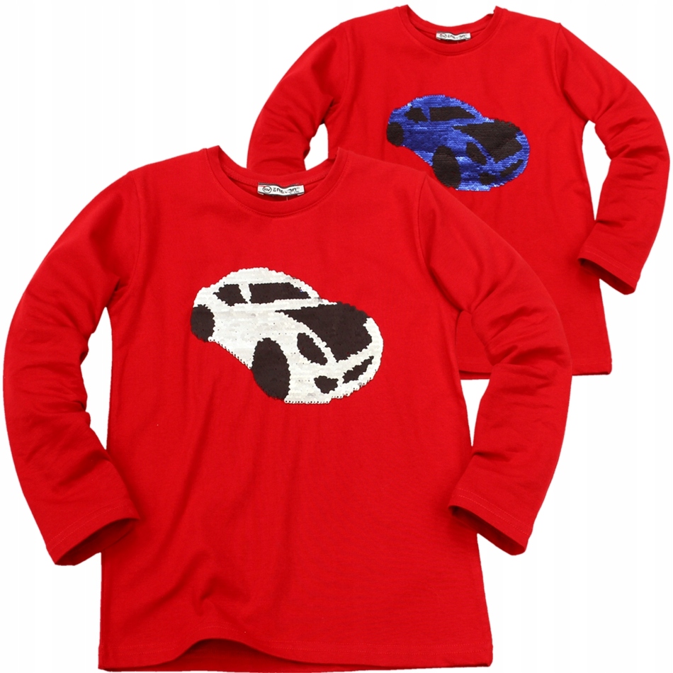 BLUZKA Samochód AUTO Magiczne CEKINY Rękaw 140