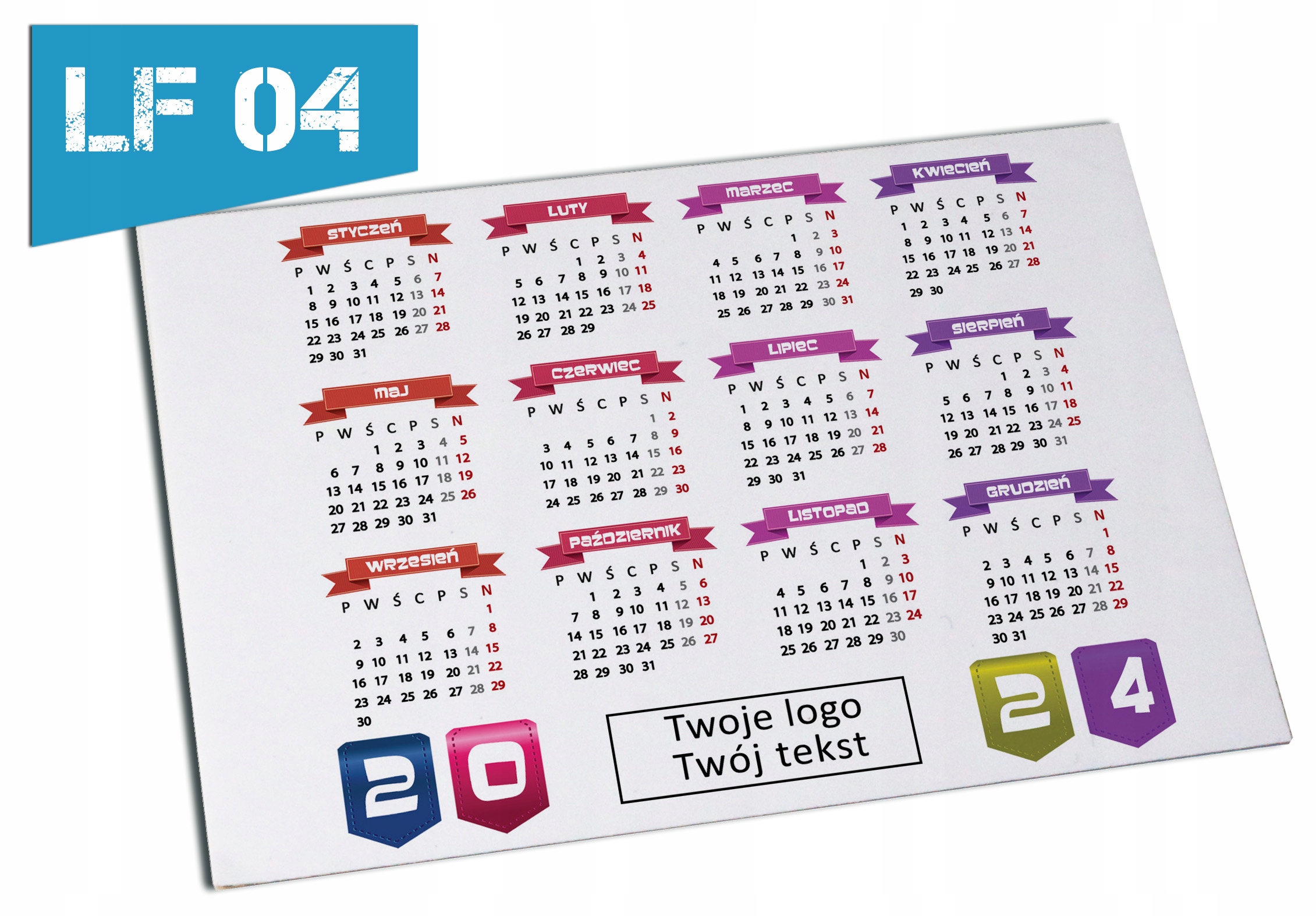 Magnes na lodówkę KALENDARZ TWÓJ TEKST LOGO 14x20 Rozmiar A5