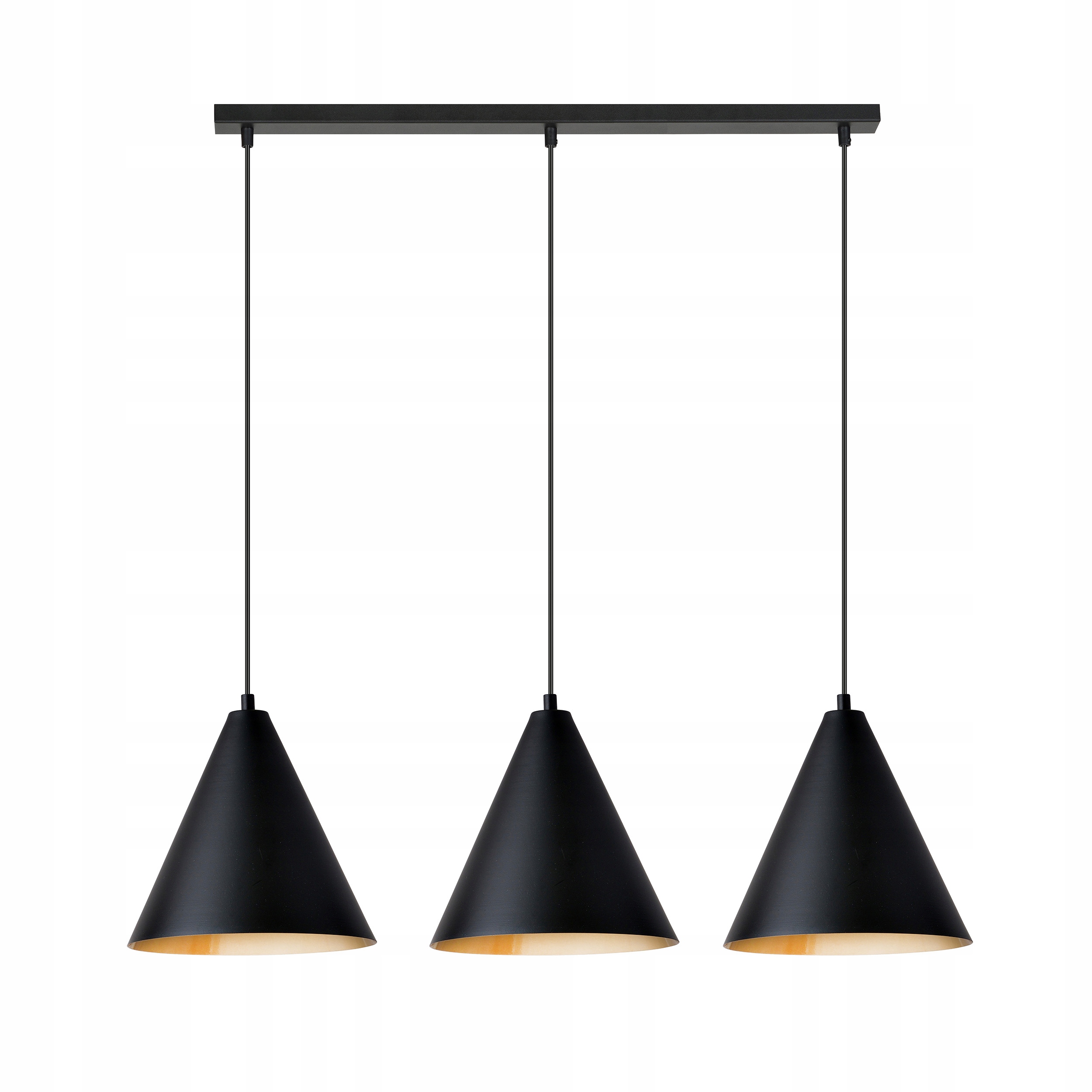 Černá závěsná lampa Rebel 3 zlatá uvnitř, moderní do kuchyně jídelny